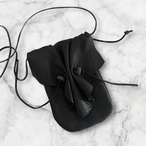 Leather Handcrafted Cosplay black cinched bead phone crossbody bag by Carol Z.